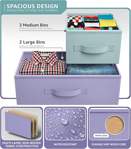 Miniatura 5 de Cómoda Sorbus con 5 cajones, cajonera para niños, adolescentes, dormitorio, cuarto del bebé, sala de juegos, ropa, juguetes, marco de acero, parte