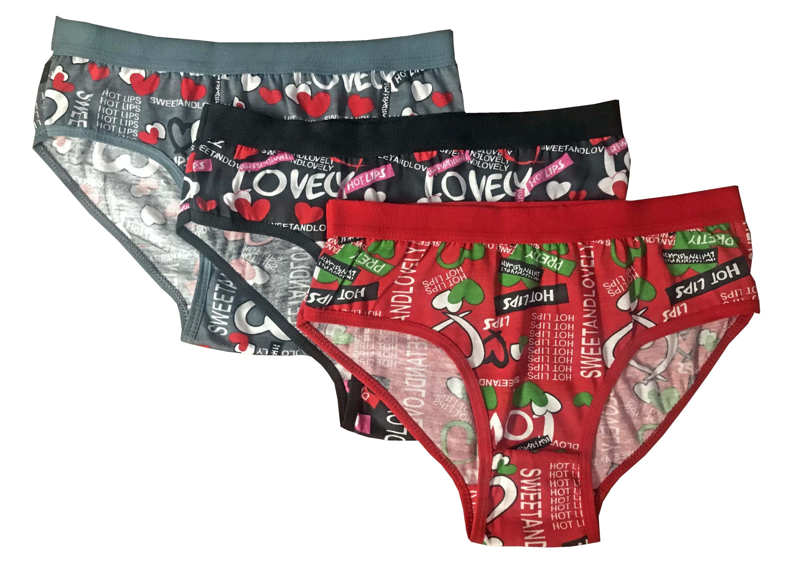 Women's Printed Bikini Panties with Hearts and Text Design, Multicolor, Pack of 3-image-22