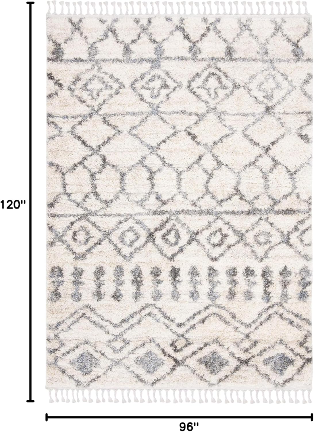 SAFAVIEH Area Rug 8x10 - Berber Fringe Shag Collection - Large - Cream & Grey, Moroccan Design, Non-Shedding & Easy Cleaning, Plush Thick Pile, Ideal for Living Room, Bedroom, Dining Space (BFG626A)