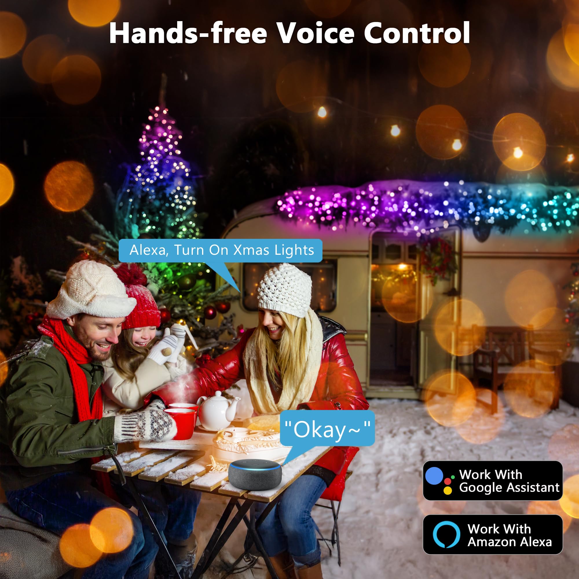BrizLabs Luces Navidad Inteligente Exterior, 20M 200 LED RGB Cadena de Luces Árbol Navideña Interior Guirnalda de Luz Decoración para Jardín Fiesta, Control de App, Compatible con Alexa y Google Home