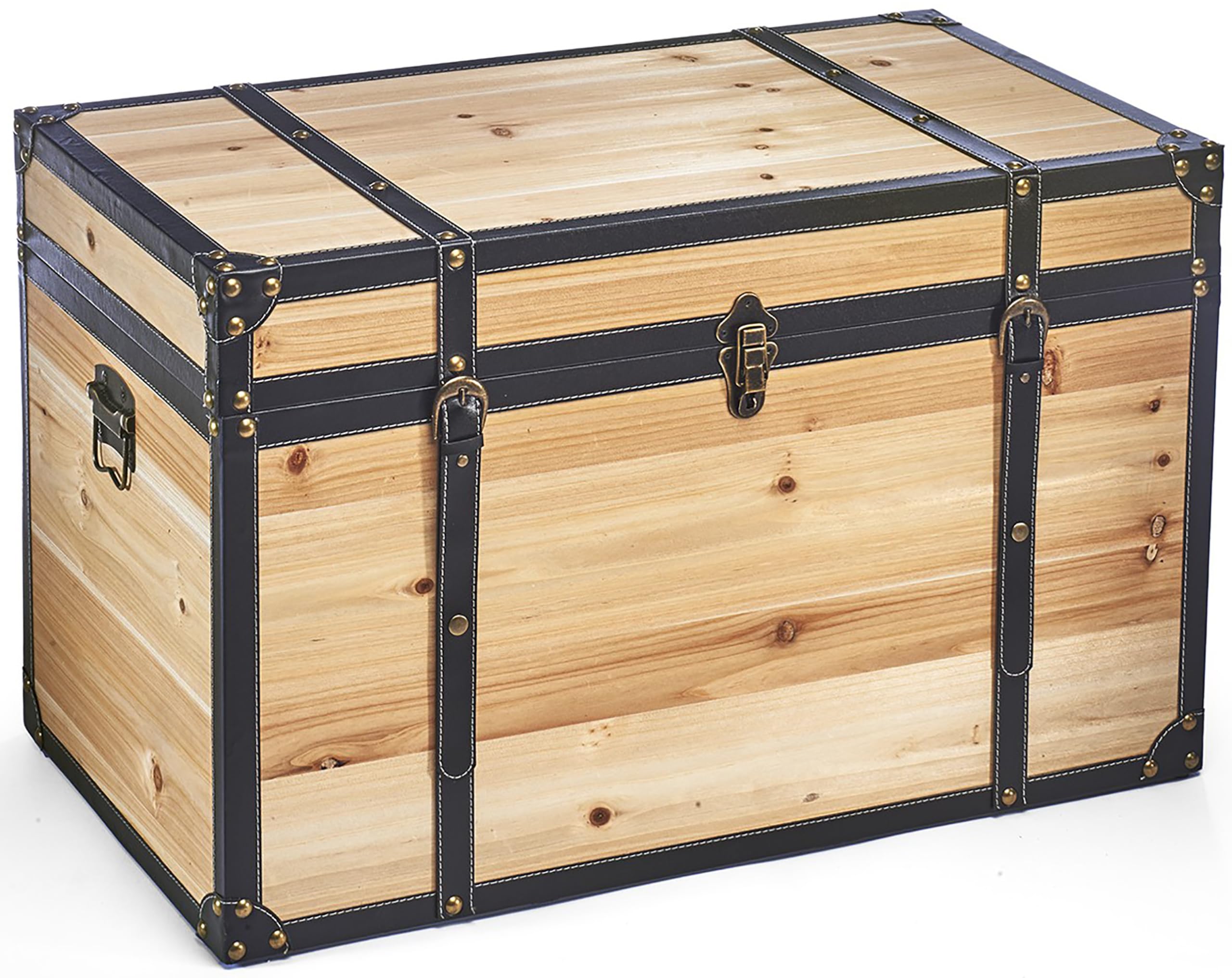 Kobolo Truhe – Holztruhe FLORENCE mit Metallakzenten und Kunstlederverschlüssen, Aufbewahrungskiste 80x45x50 cm