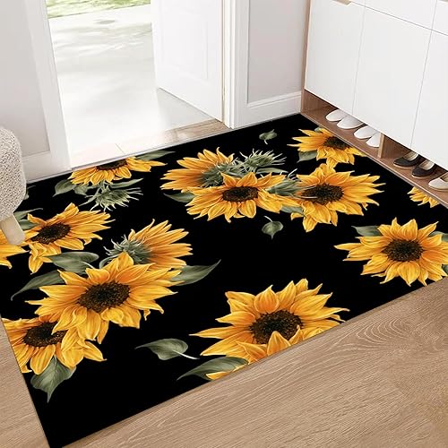Miniatura 4 de Alfombra antideslizante con diseño de flores de girasol para sala de estar, comedor, dormitorio, cocina, 1.5 x 2.5 pies, fondo de verano, alfombra
