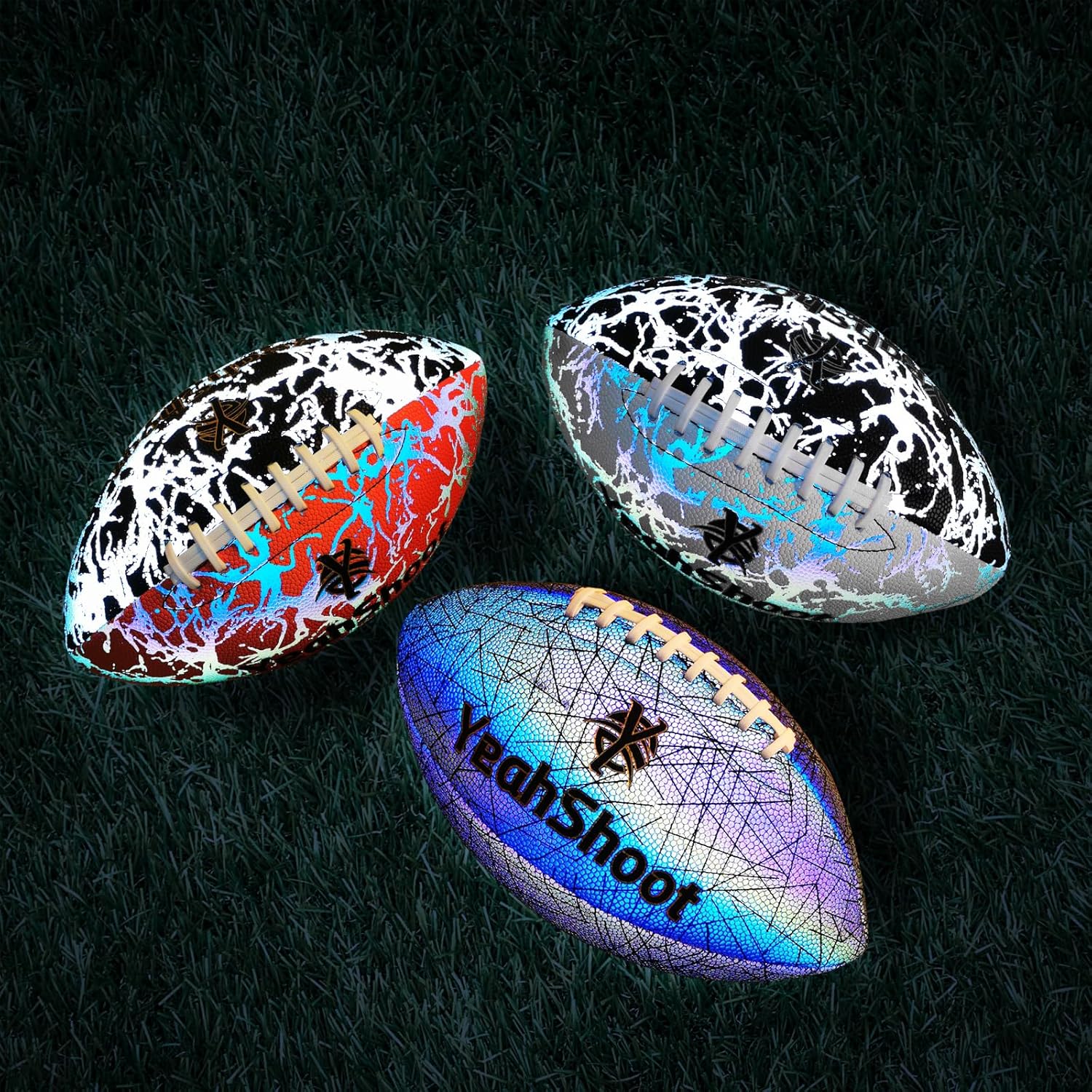 Holographic Reflective Football Size 9 PU Leather Light Up Football with Pump Glow in The Dark Football for Youth and Adults Football Gifts