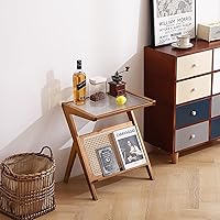 Vista 8 de Tiita Rattan Side Table, Mid Century Nightstand, Bamboo Accent Bedside Tables, Glass Coffee Tables, Boho Wooden End Table with Storage for Small