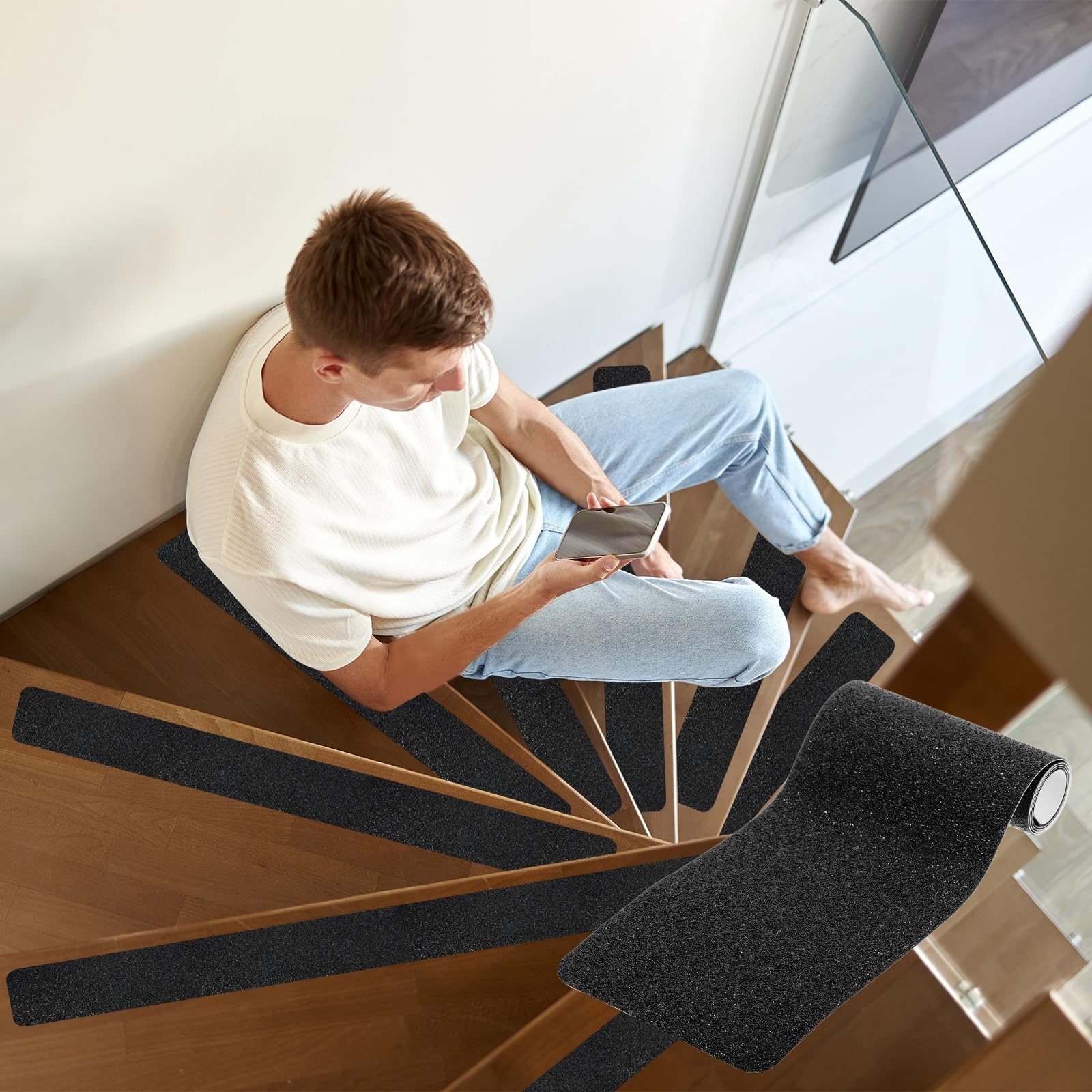 PATIKIL 10x61cm Cinta Antideslizante Negra Para Escalones, Paquete De 25 Tiras Autoadhesivas Antideslizantes Para Escalones De Madera