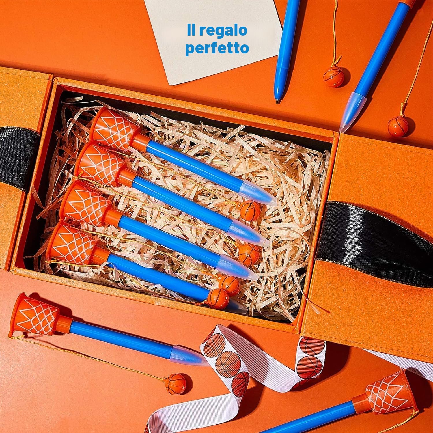 LATERN 24 Pezzi Penna a Sfera da Basket con Cerchio, 14CM Penne a Inchiostro Blu da Basket Penne a Punta Fine da 0,7mm Penne da Scrittura con Impugnatura Morbida per Studenti Festa Forniture