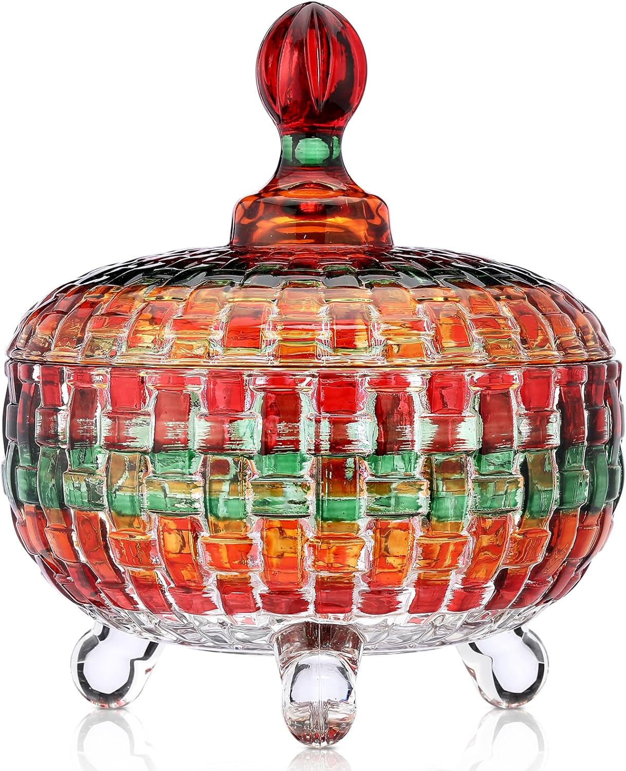 26 oz Large Glass Candy Dish with Lids Crystal Candy Jar with Lid Halloween Decorative Covered Glass Jar Jewelry Box Wedding Buffet Biscuit Containers for Snacks(Colorful,Medium)