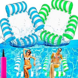 أرجوحة عائمة قابلة للنفخ، مرتبة 4 في 1 قابلة للنفخ، أرجوحة مائية عائمة لحفلات الشاطئ الصيفية، مرتبة هوائية لحمام السباحة مع مضخة هواء يدوية واحدة (عبوة من قطعتين)