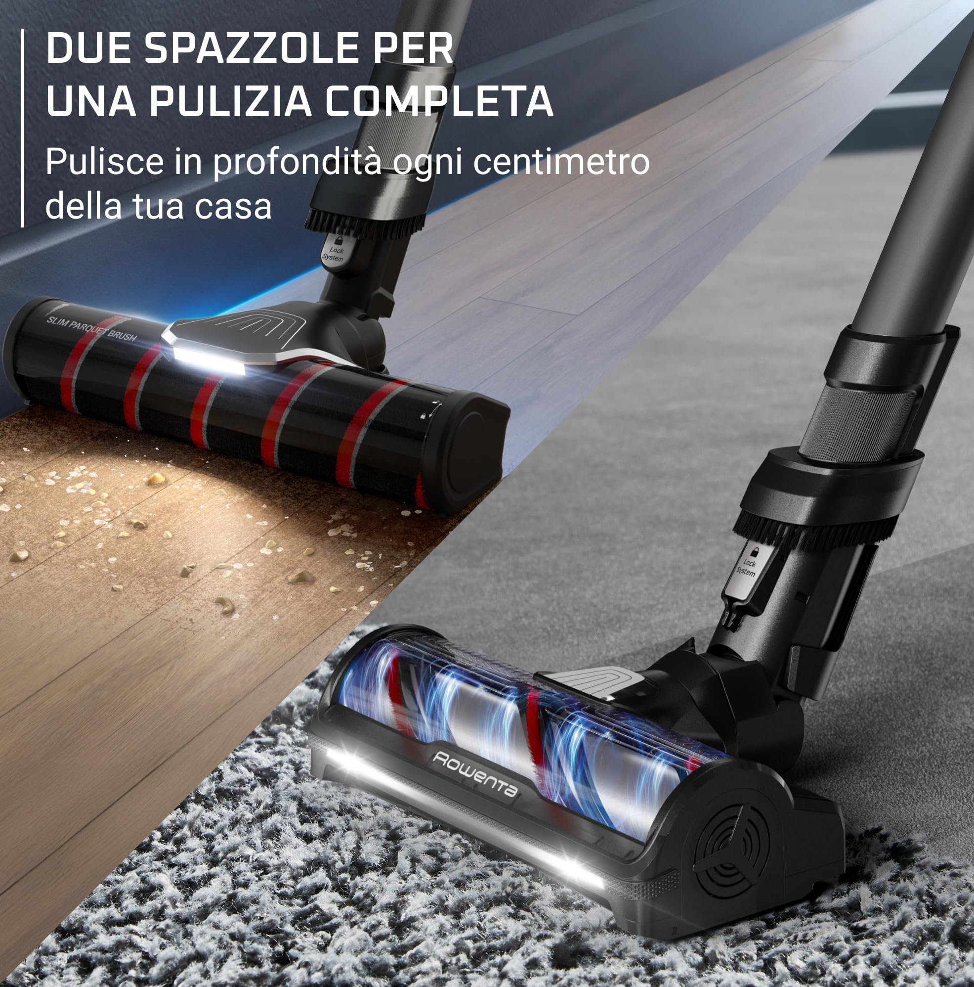 Rowenta X-Force Flex 12.60 Neo Complete, Aspirapolvere Senza Fili Potente con Due Spazzole per Pavimenti e Tappeti, Display, Autonomia Fino a 60 Minuti, 150 AirWatt, RH9L55