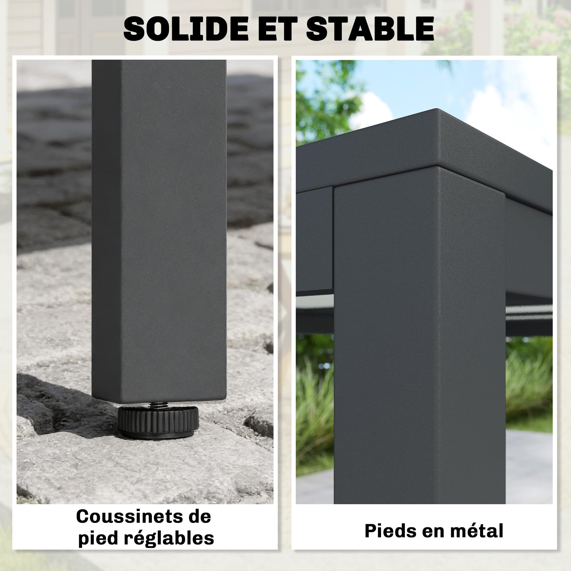 Outsunny Tavolo Giardino Rettangolare Acciaio 140x80x72cm Grigio Scuro | Per 4-6 persone, tavolo da pranzo outdoor, piano effetto legno, ideale per patio, balcone, portico