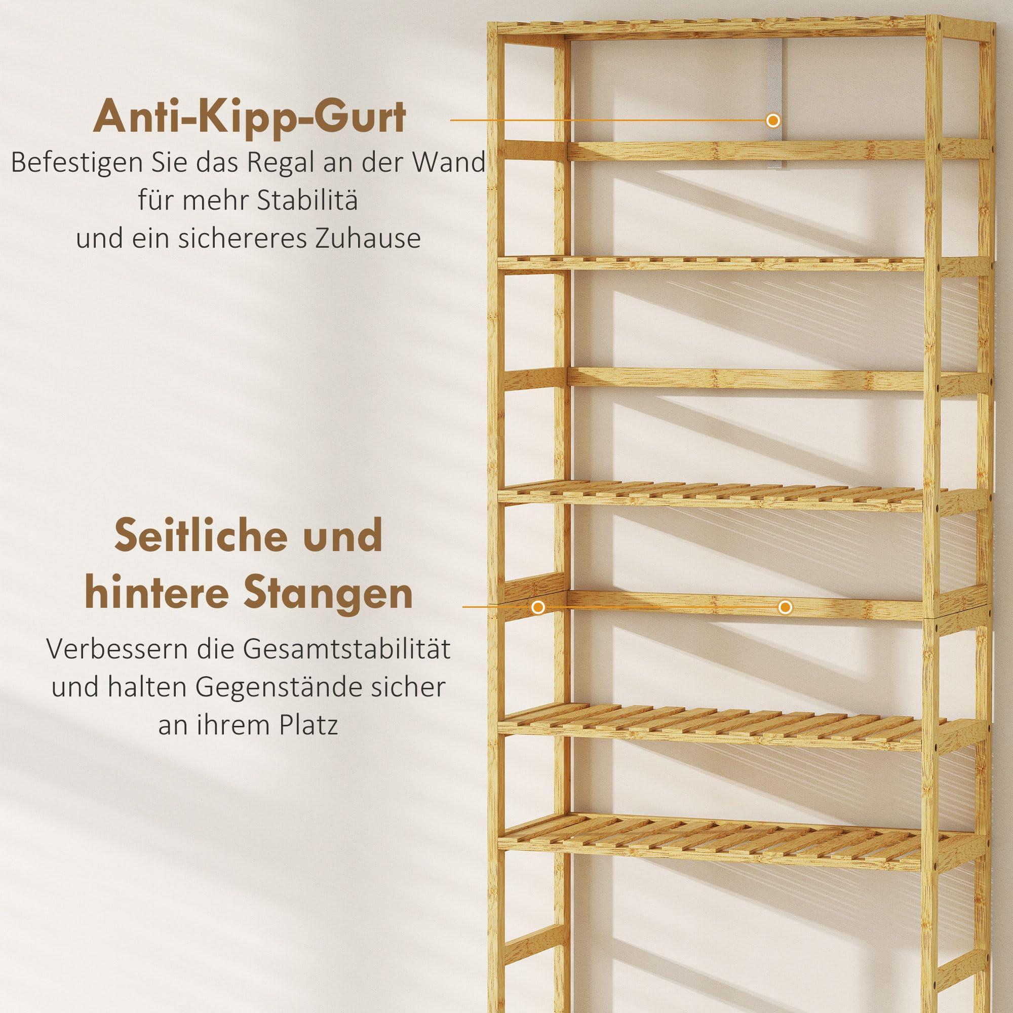 HOMCOM Estantería de Bambú de 6 Niveles Estrecha 60x26x161 cm Natural | Estantería Almacenaje, Estantes Ajustables, Librería para Espacios Pequeños, Baño, Sala de Estar, Cocina