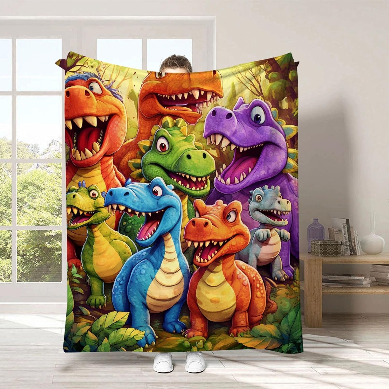Soft Funny Throw Blanket - Cute Smiling Dinosaurs HD Digital Print Flannel, 2026 New Dinosaur Blanket for Boys – Lightweight & Warm, Cozy Plush Bedding for Kids (51.18 x 59.05in)