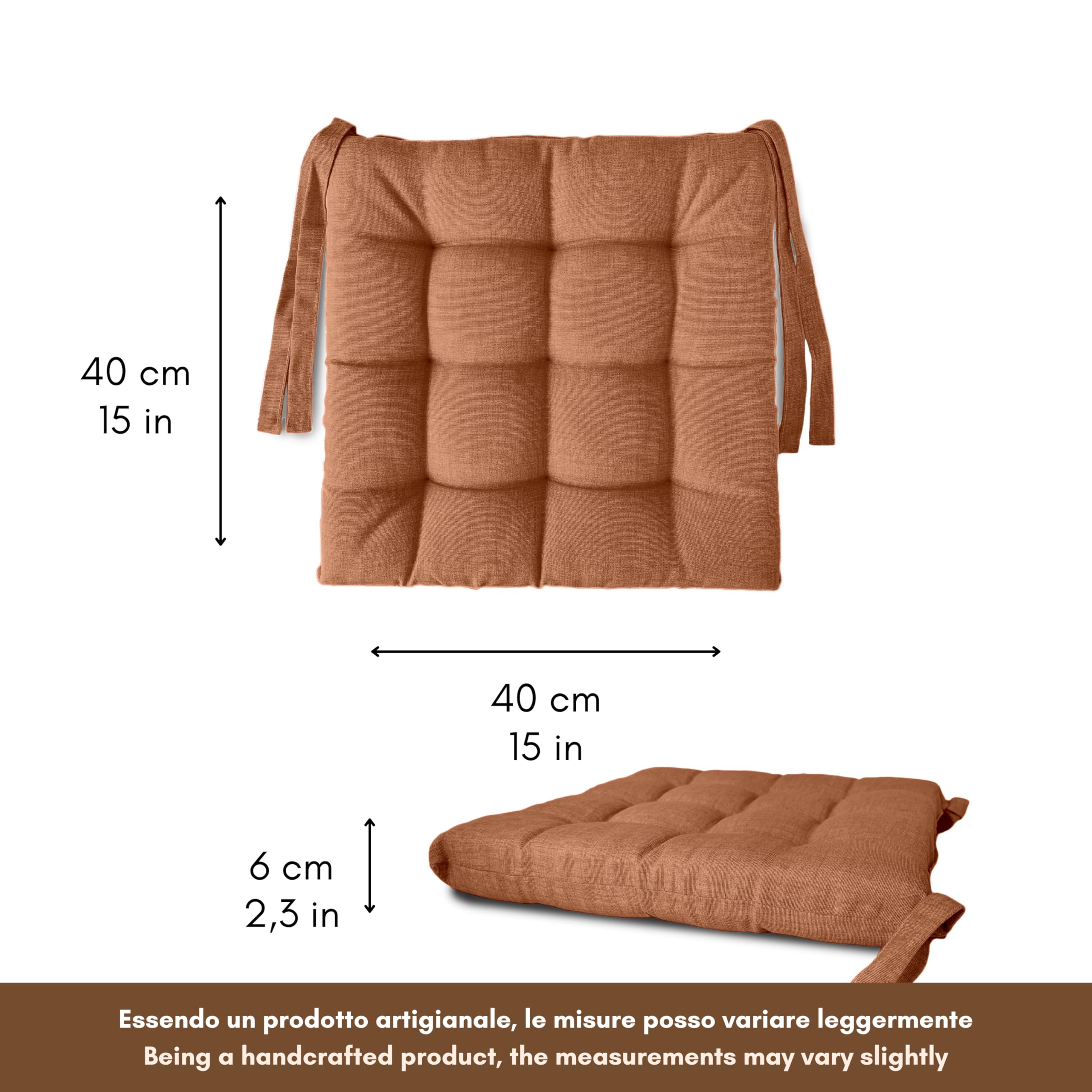 Il Tuo Artigiano Design Lot de 4 ou 6 coussins pour chaises de cuisine, fabriqués en Italie, 6 coussins de 40 x 40 cm, épaisseur 6 cm, rembourrage en éponge et acrylique doux (6, terre cuite)