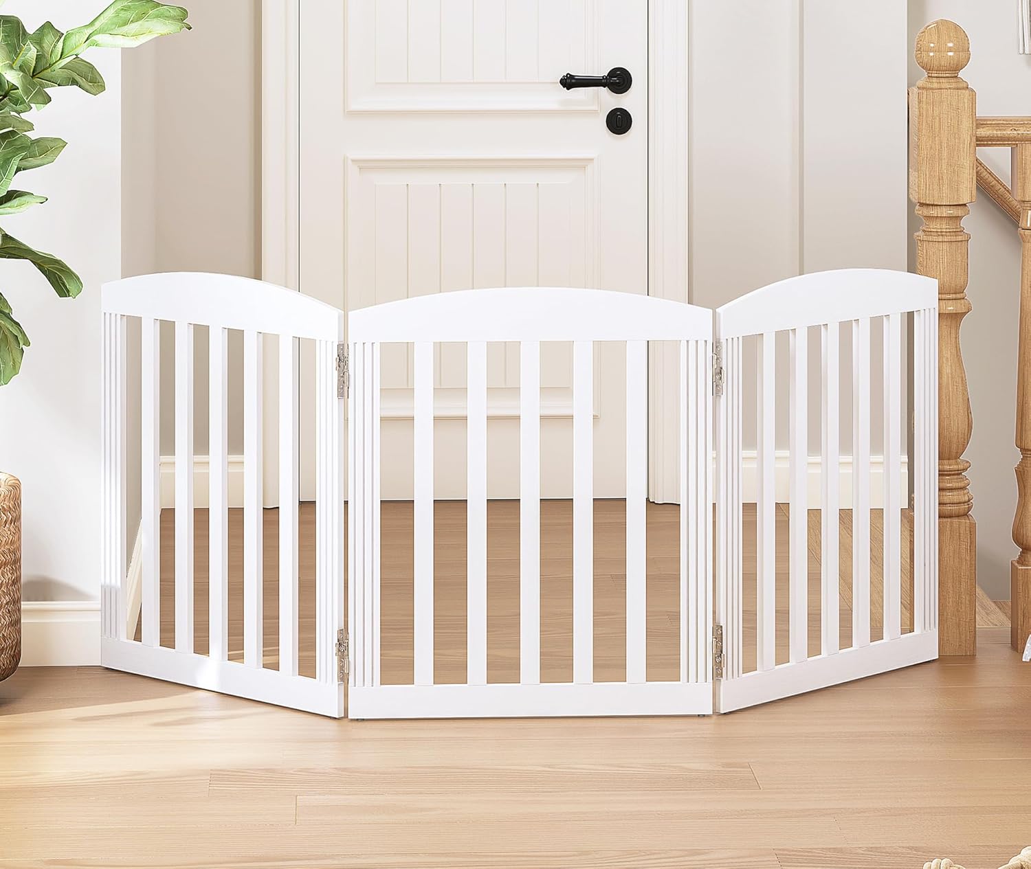 SPIRICH Dog Gate Indoor, Dog Gates for Doorways, Stairs, The House, Wooden Freestanding Foldable Pet Gate, Extra Wide Step Over Puppy Gate, 3 Panels, White Antique White [3 Panels]72"W x 28"H