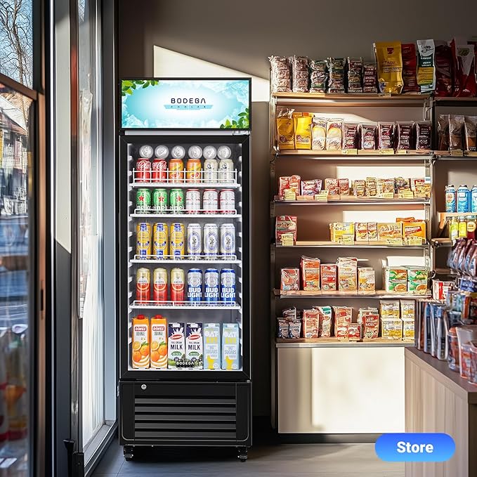 BODEGACOOLER Commercial Beverage Refrigerator and Cooler, 10.0 Cu.Ft Commercial Merchandiser Refrigerator with Soft LED Light, Commercial Fridge, Display Refrigerator with 240 cans & 120 bottles.