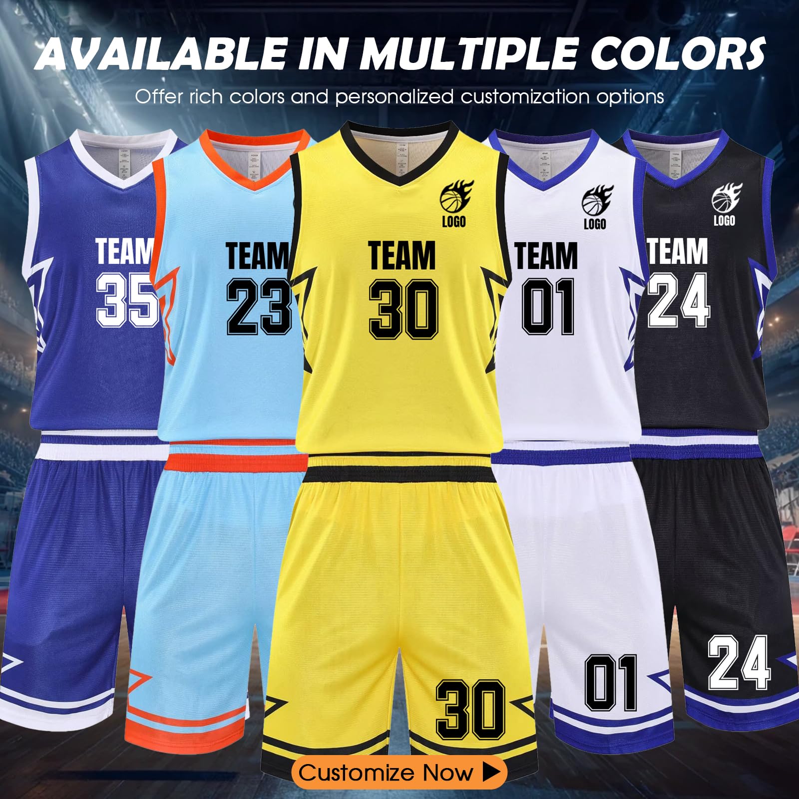 Générique Maillot de Basket Personnalisé,Tenue Basket Personnalisable Enfant Four Nom,Numéro et Logo,Ensemble Short Homme