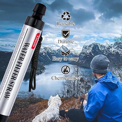 Miniatura 5 de Filtración de 4 etapas, filtro de agua de alto caudal, purificador de agua de supervivencia para kits de emergencia, viajes, camping, senderismo,