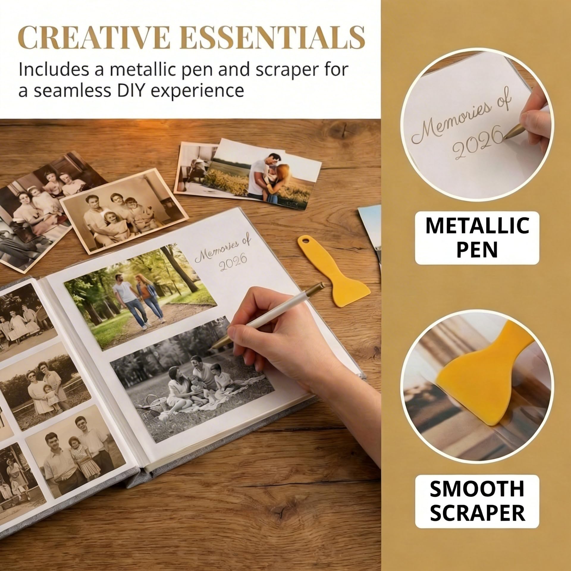Fotoalbum, selbstklebende Seiten für 10,2 x 15,2 cm, 12,7 x 17,8 cm, 20,3 x 25,4 cm, magnetisch, Scrapbook, Fotoalben mit klebrigen Seiten, Bücher mit einem metallischen Stift, für Baby, Hochzeit,