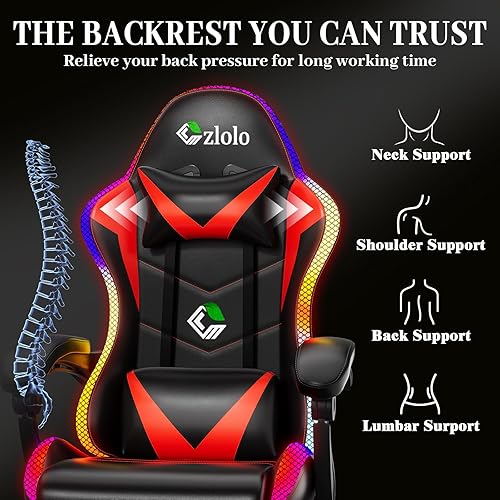 Miniatura 8 de Silla de Juego, Sillas de Juego con Luces RGB LED de Estilo Carrera para Adultos y Niños, Silla Gamer con Masaje Lumbar, Silla de Computadora
