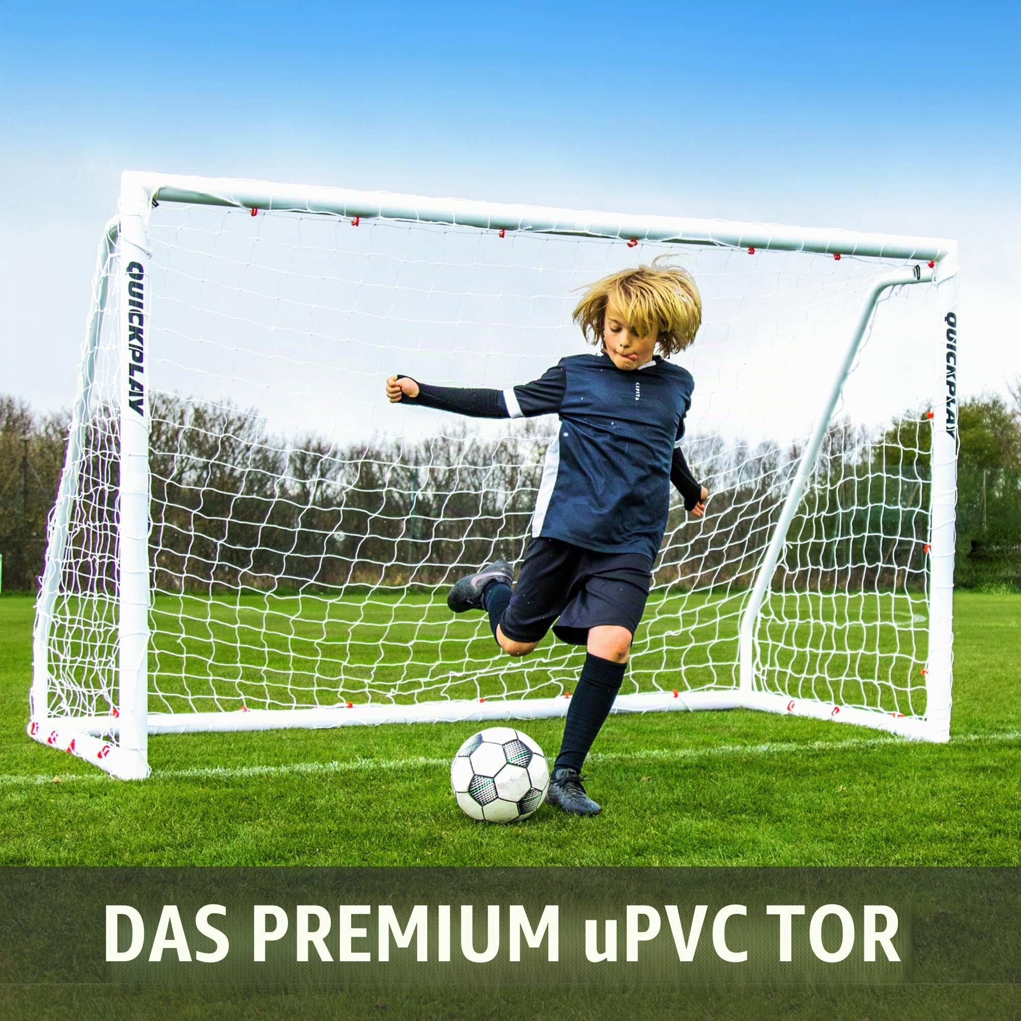 QUICKPLAY Q-Fold Match Fußballtor für Garten Kinder und Erwachsene | 30 Sekunden faltbares für einfachen Aufbau fußballtore groß | tragbarer, wetterfester Torpfosten Erwachsene und Kinder [Einzeltor]