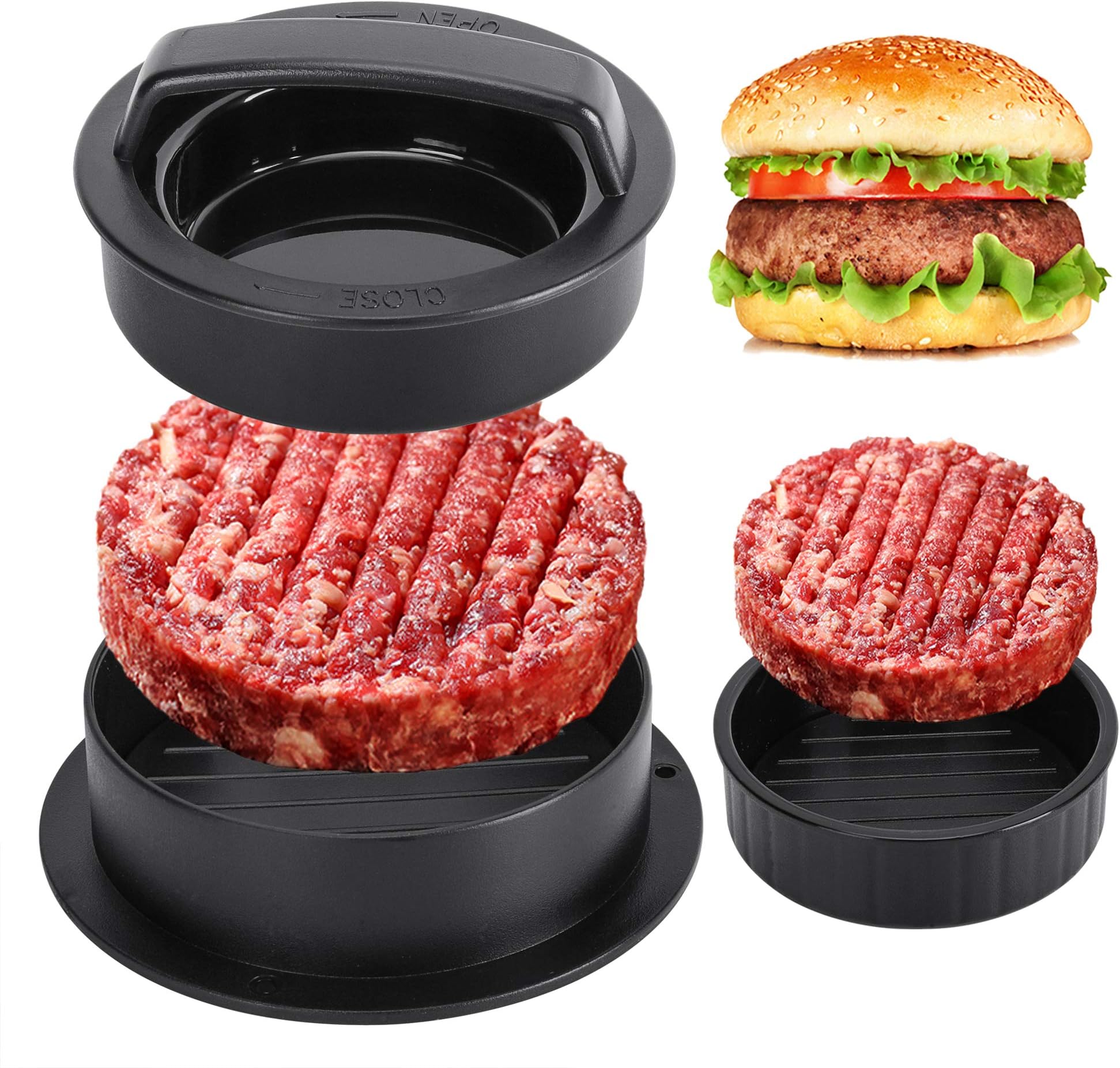 Burger Press, Hamburger Press Patty Maker, Slider Press Stuffed Burger Patty Press Regular Burger Maker 3 in 1 Non Stick Kitchen Barbecue Grilling Patty Molds…