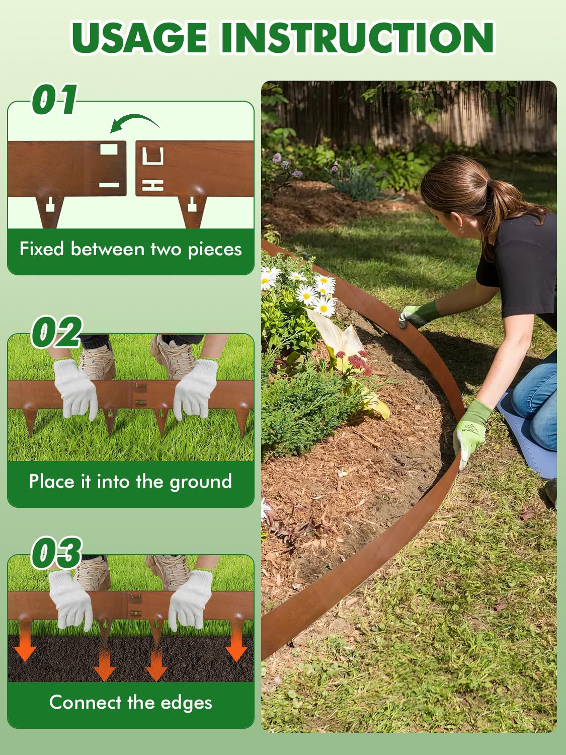 Bordura per Aiuola, 107,5×20 cm Bordatura per Giardino Flessibile, Bordo Aiuole in Acciaio Corten | 5Pcs Bordure per Prato, Bordi Paesaggistici in Metallo, Garden Edging, Lawn Edge -Totale 5M