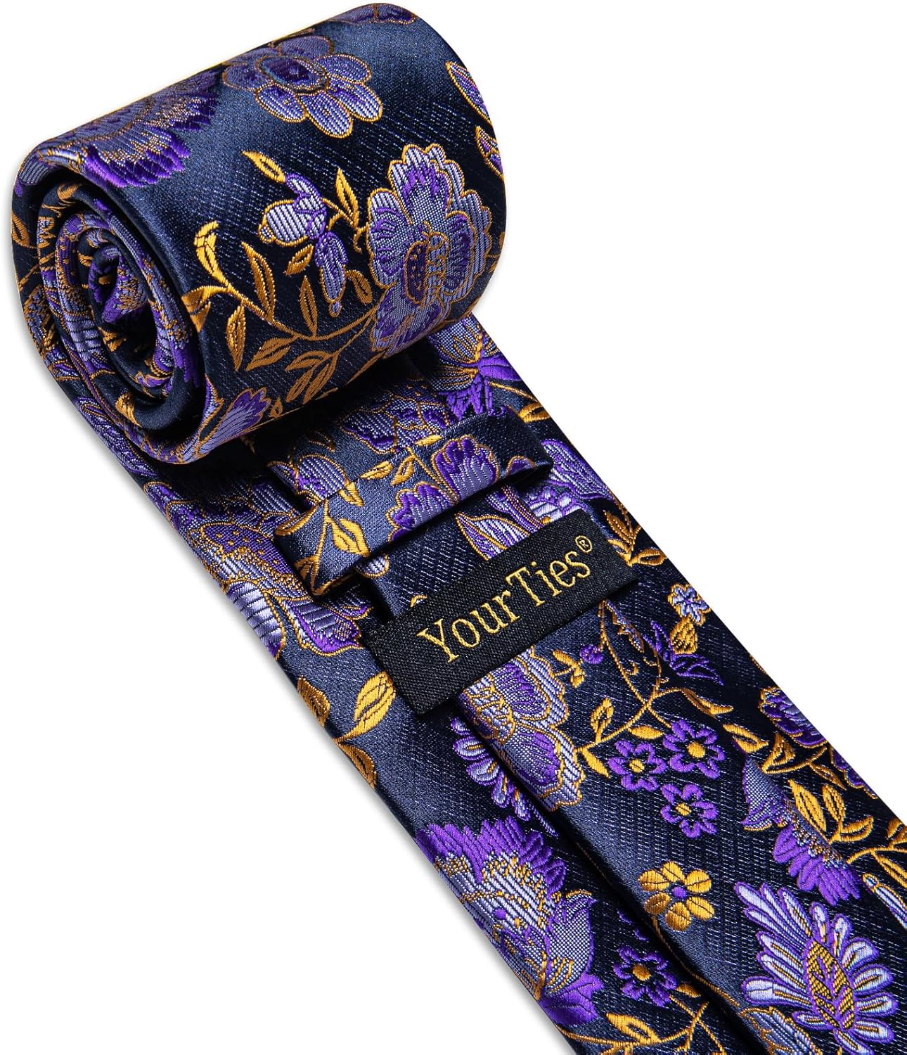 Silk Paisley Floral Tie and Pocket Square Cufflinks with Lapel Pin Sets for Men 5PC Wedding Party - Image 3