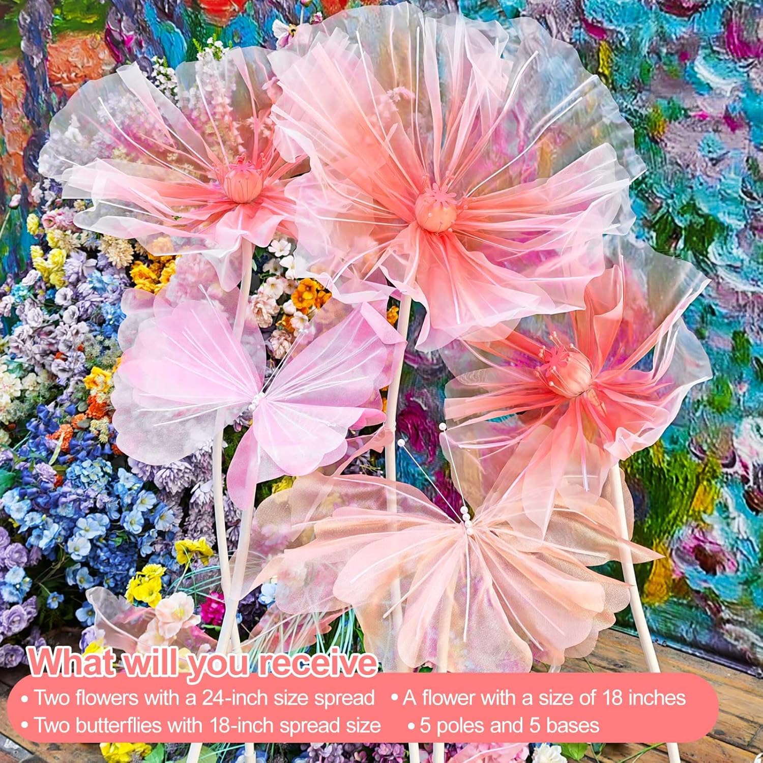 Giant Flowers for Decoration,6.3ft Artificial Silk Flower Decoration,Large Fake Flower with Standing Stems,Giant Butterfly and Base,For Wedding Reception Birthday Party Indoor/Outdoor Decorations Etc. - Image 3