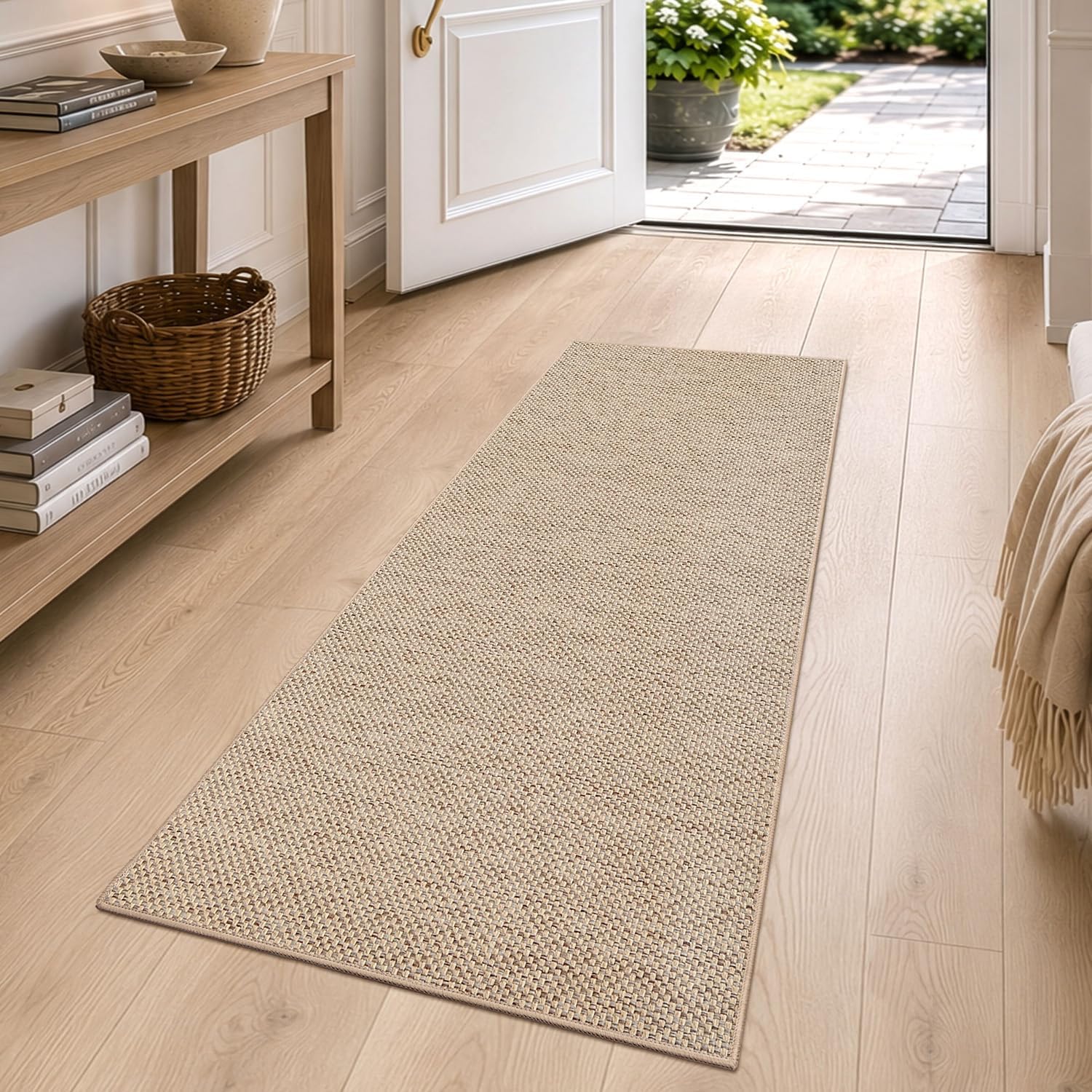 DEXI Thin Hallway Runner Rug 2x6, Non Slip Entryway Rugs, Beige