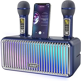 Karaoke Machine for Adults and Kids,Portable bluetooth speaker with 2 UHF Wireless Microphones karaoke speaker pa system with LED Lights for Home Party,Wedding,Church,Picnic,Outdoor/Indoor-Blue