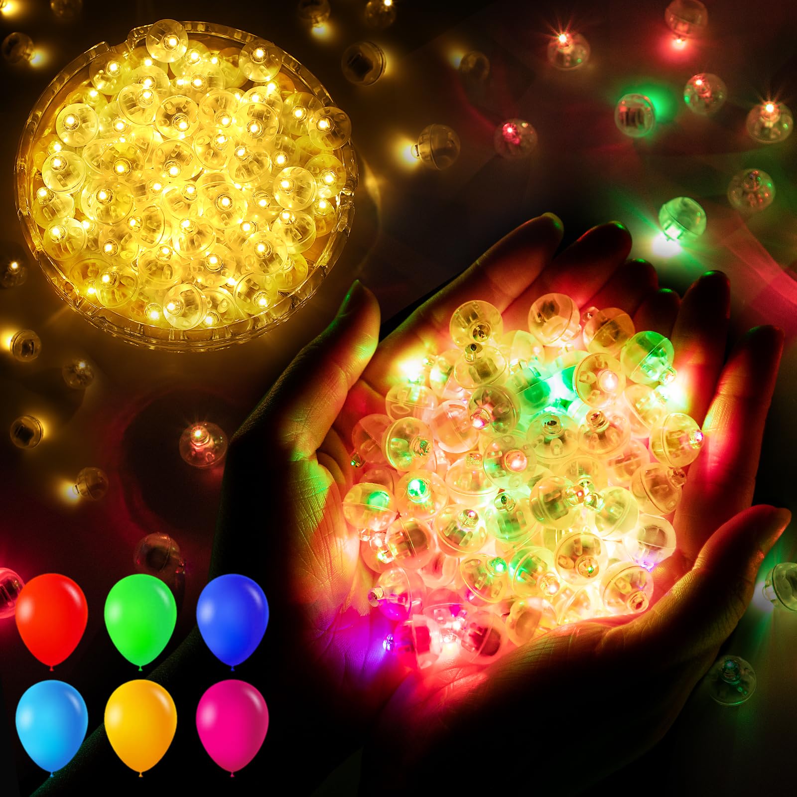 chzk 200pcs Balloon Lights Warm White+Rainbow Mini LED Lights Round Long Standby Time Ball Lamps for Birthday Party Easter Christmas Halloween