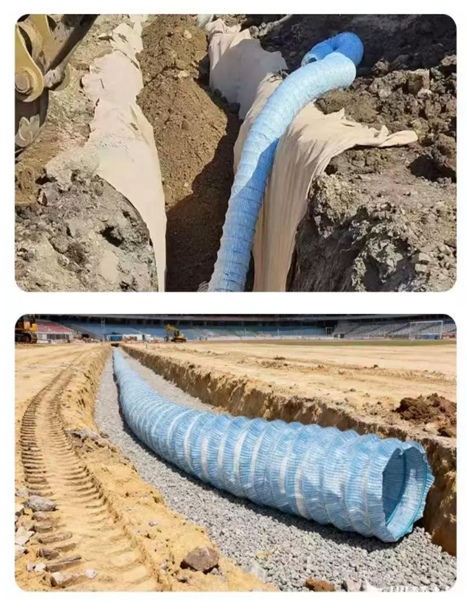 Tubería de drenaje francesa, Tubería de drenaje francesa perforada flexible, Francés de infiltración suave de 2/3/4/6/8 pulgadas, Solución flexible(200mm/8in,433in/1100cm)