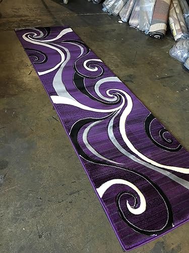 Miniatura 2 de Alfombra moderna de pasillo largo de 400.000 puntos, diseño de remolino morado #344 (32 pulgadas x 15 pies 10 pulgadas)
