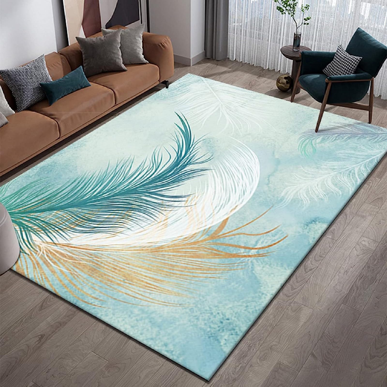 Carpet, 3D Printed Area Rug Colorful Fantasy Bird Feathers Absorbent Non-Slip Rug Used For Bedroom, Living Room, Children'S Room, Home Decoration Art Mat, 80 X 160 Cm, Stain Resistant Easy C -9S7O0X3 — image 1