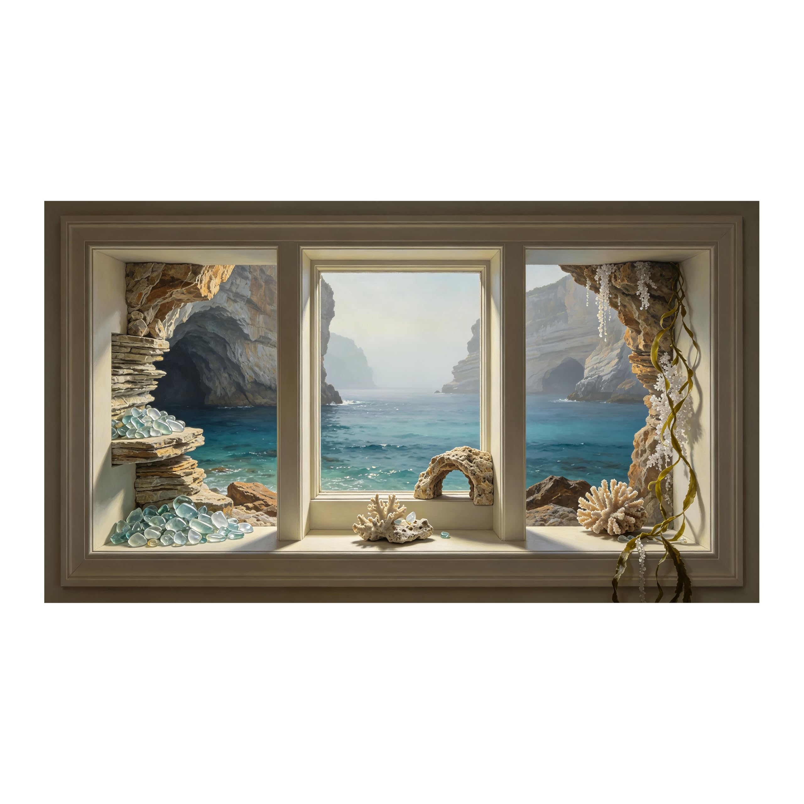 Yzpallescene Art260711222 3D Framed Wall Art Coastal Cave Seascape Window View Large Size Selfadhesive Removable Wall Decor Prints Artwork For Living Room Bedroom Office