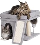 Aechonow Arbre de chat pour les grands chats, 19 x 16.5In Perchoir de fenêtre, 2 Maisons Condo Cat Cozy, 24In Poste d'éraflure, Gris foncé