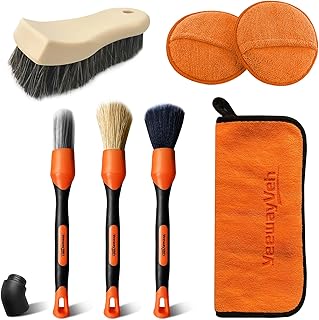 YeewayVeh 7PCS Car Interior Detailing Kit, Horse Hair Car Leather Brush, Applicator Pads and Microfiber Cloth for Car Interior & Seats Leather, Interior Car Cleaning Kit, Orange