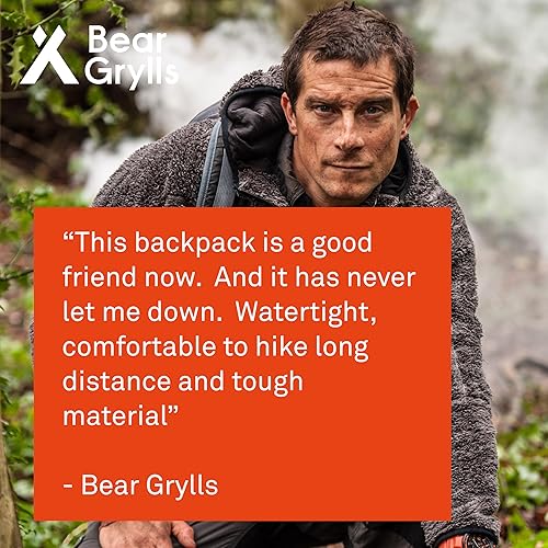 Miniatura 4 de Bear Grylls Mochila de hidratación de senderismo de 45 L, mochila de día con bolsa de agua de 2 litros, ligera y perfecta para acampar, correr,
