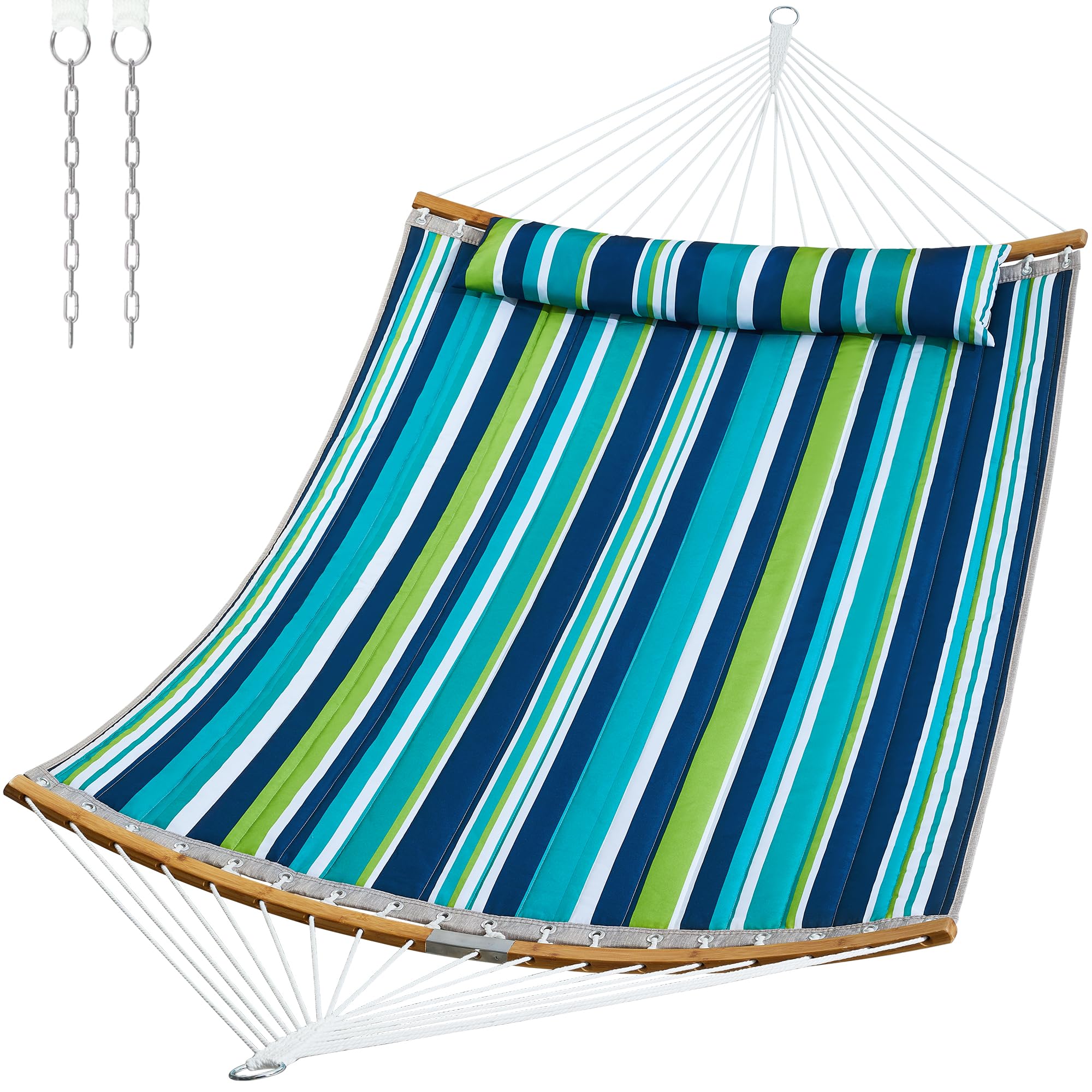 SUPERJARE 12 FT Quilted Fabric Hammock with Detachable Pillow, 2 Person Hammock with Spreader Bars, Adjustable Chain, Outdoor Hammock without Stand, for Outside, Patio, Garden, Dark Cyan