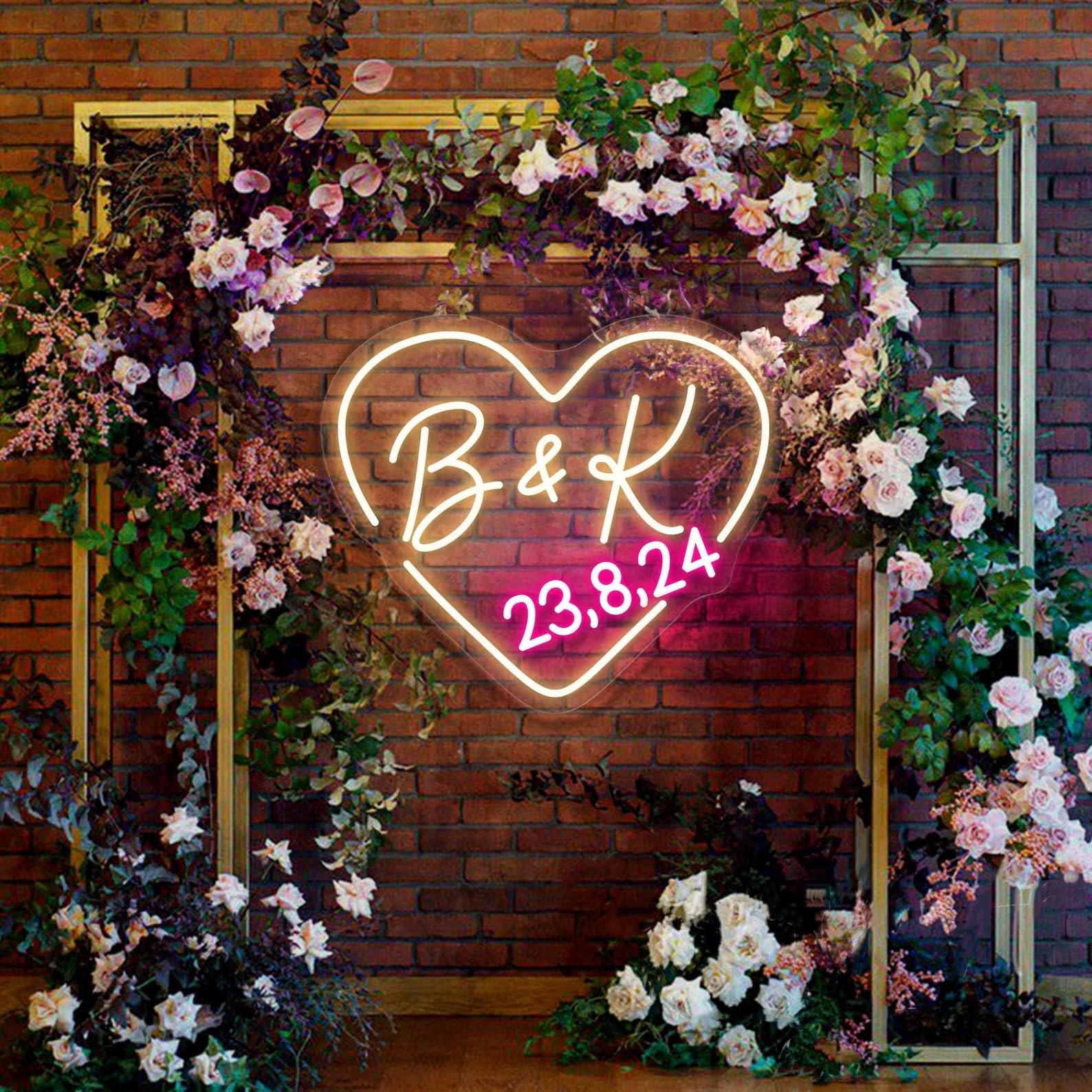 Custom Wedding Neon Name Initials Sign for Wall Decor Personalized Neon Name Lights for Bedroom Home Decor Birthday Party Business Large Heart Neon Sign — image 1