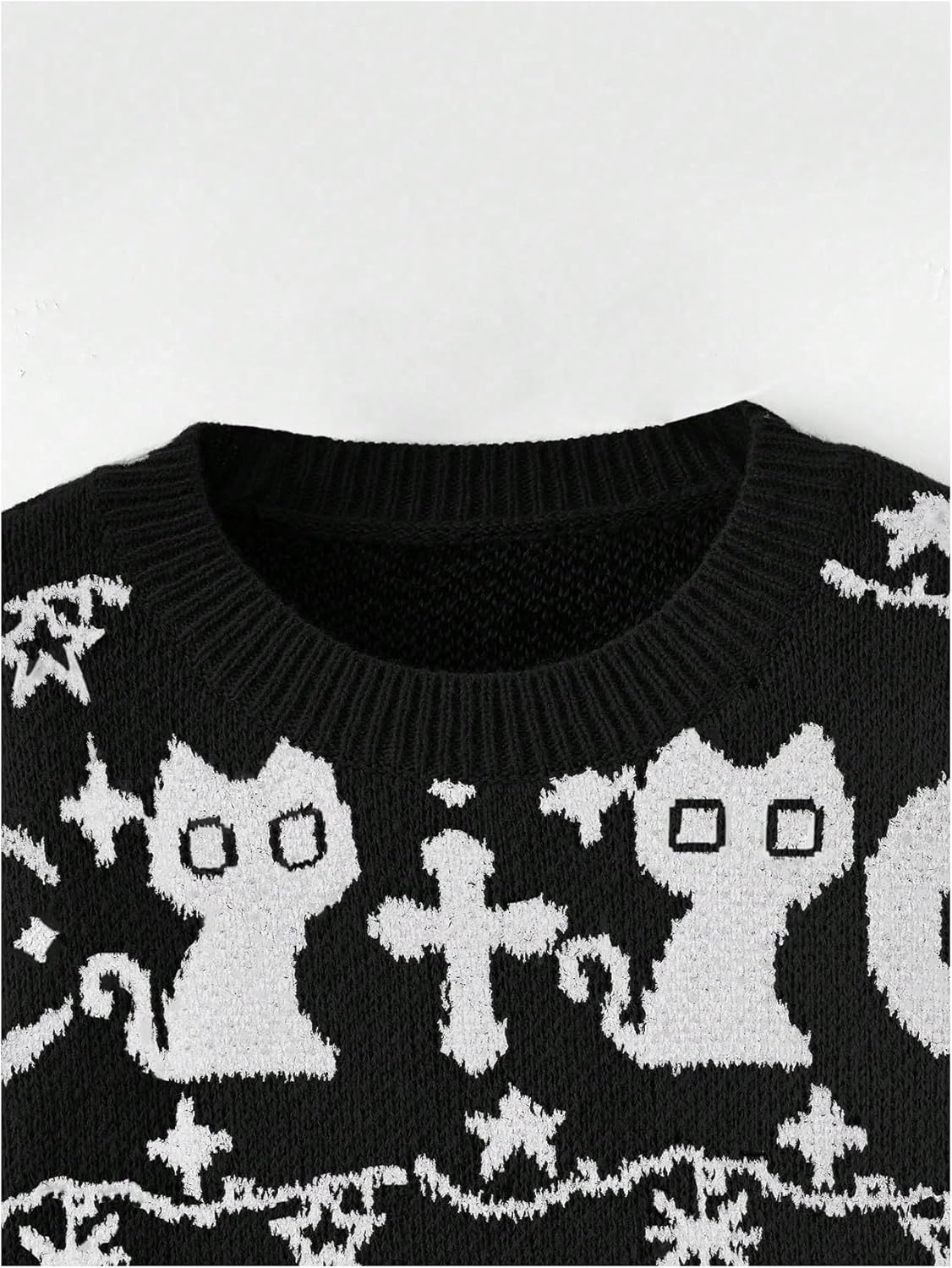 WDIRARA Women's Goth Cartoon Pattern Sweater Long Sleeve Crewneck Knit Pullover Top - Image 3