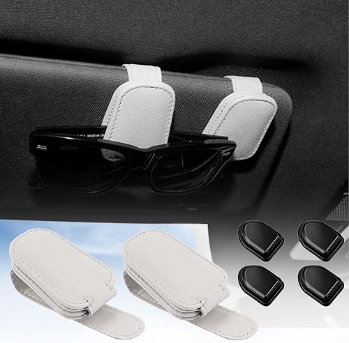 Jimtyee 2 Pack Sunglass Holder for CarMagnetic Leather Eyeglass Hanger Clip for Car Sun VisorCar Sunglass Holder Organizer Car Visor Accessories