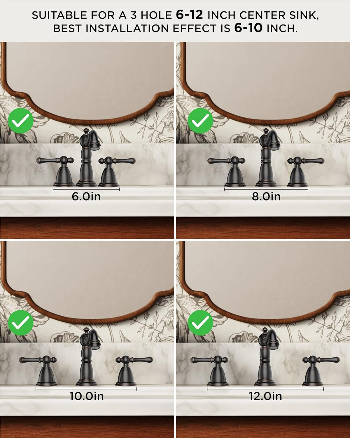 FORIOUS Bathroom Sink Faucet 3 Holes, 2 Handle Widespread Faucet for Bathroom Sink with Pop-Up Drain and Water Supplies for Commercial Vanity Lavatory Restroom Farmhouse (Oil Rubbed Bronze)