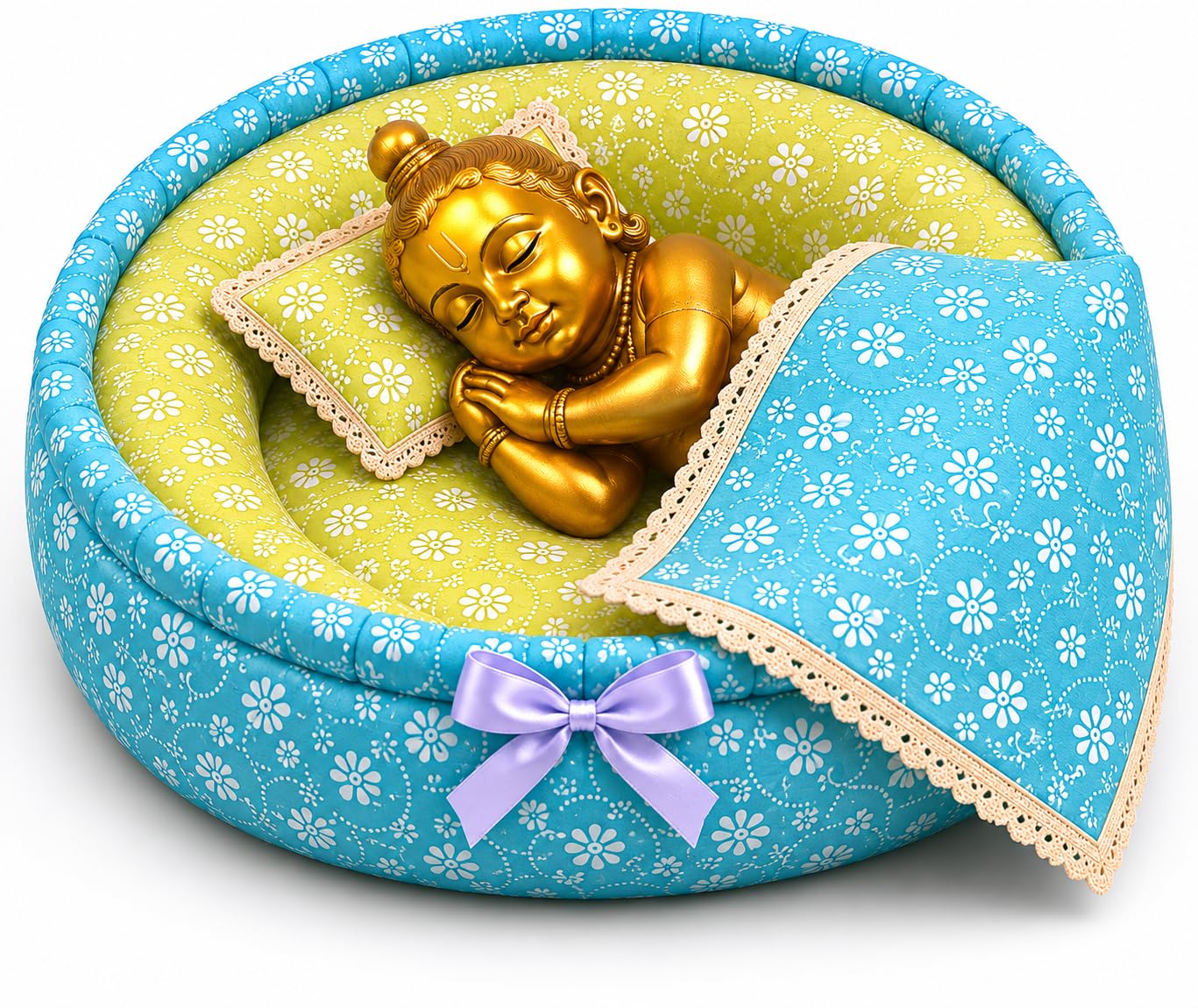 Laddu Gopal Soft Bed Krishna Ji Bed Set Comfortable Ladoo Gopal Ji Bedding| Random Colour (Round Bed) (Size-7)-image-35