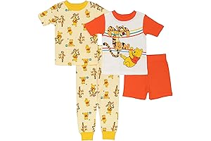 Boys' 4-Piece Snug-fit Cotton Pajama Sets, Snooze in Comfort and Style with Tigger