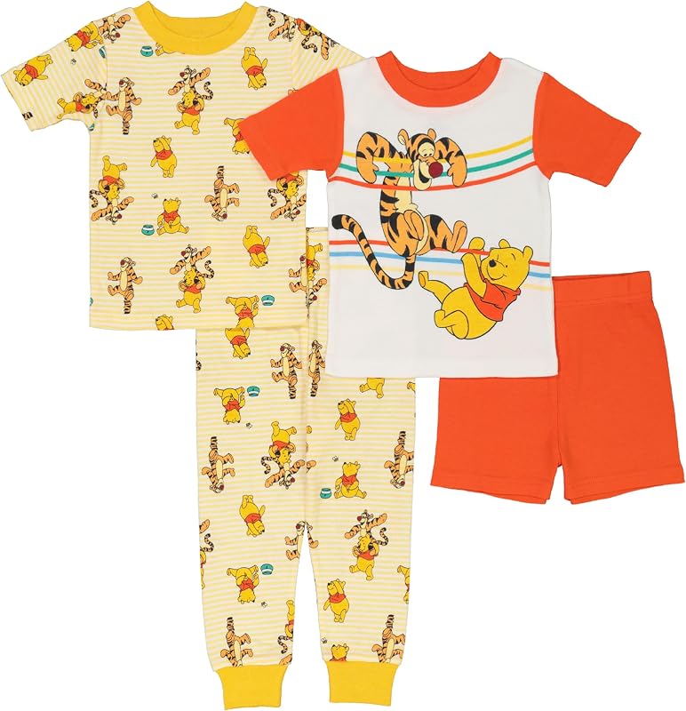 Disney Conjunto de pijama cómodo de algodón de 4 piezas para niño, suave y lindo para niños