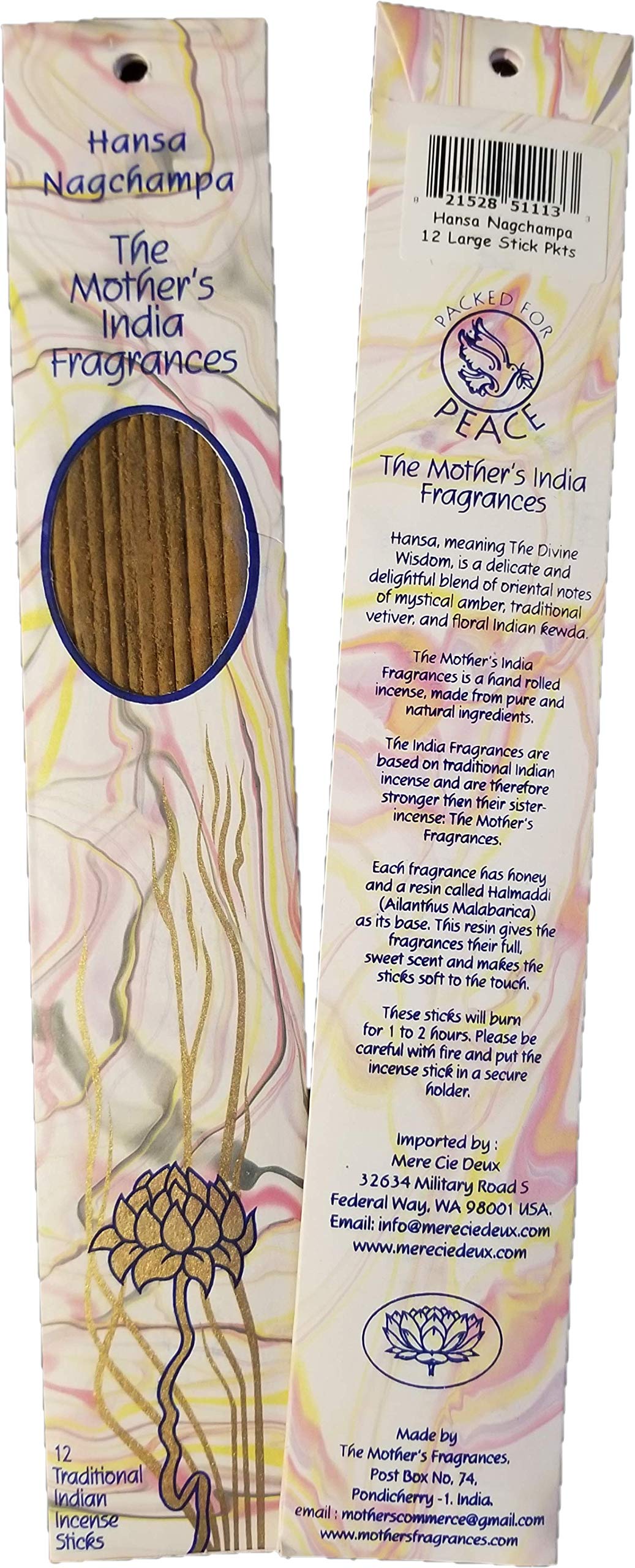 Mother's India Fragrances Incense - Hansa 12 Stick Packets 10"