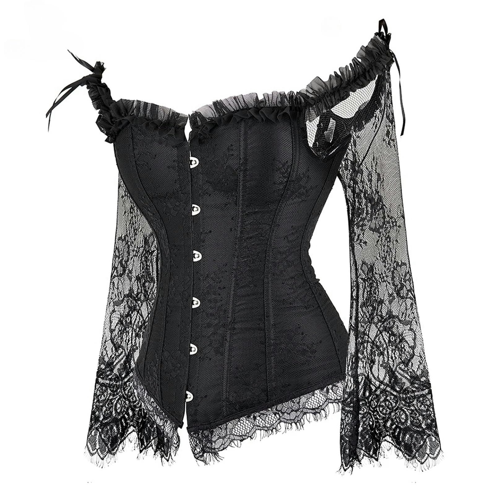 HAAR Top Bustier Aderente Corset Top Bustier Lingerie Donne Con Maniche Lunghe Plus Size Pizzo Floreale Sexy Costumi Rosso Nero