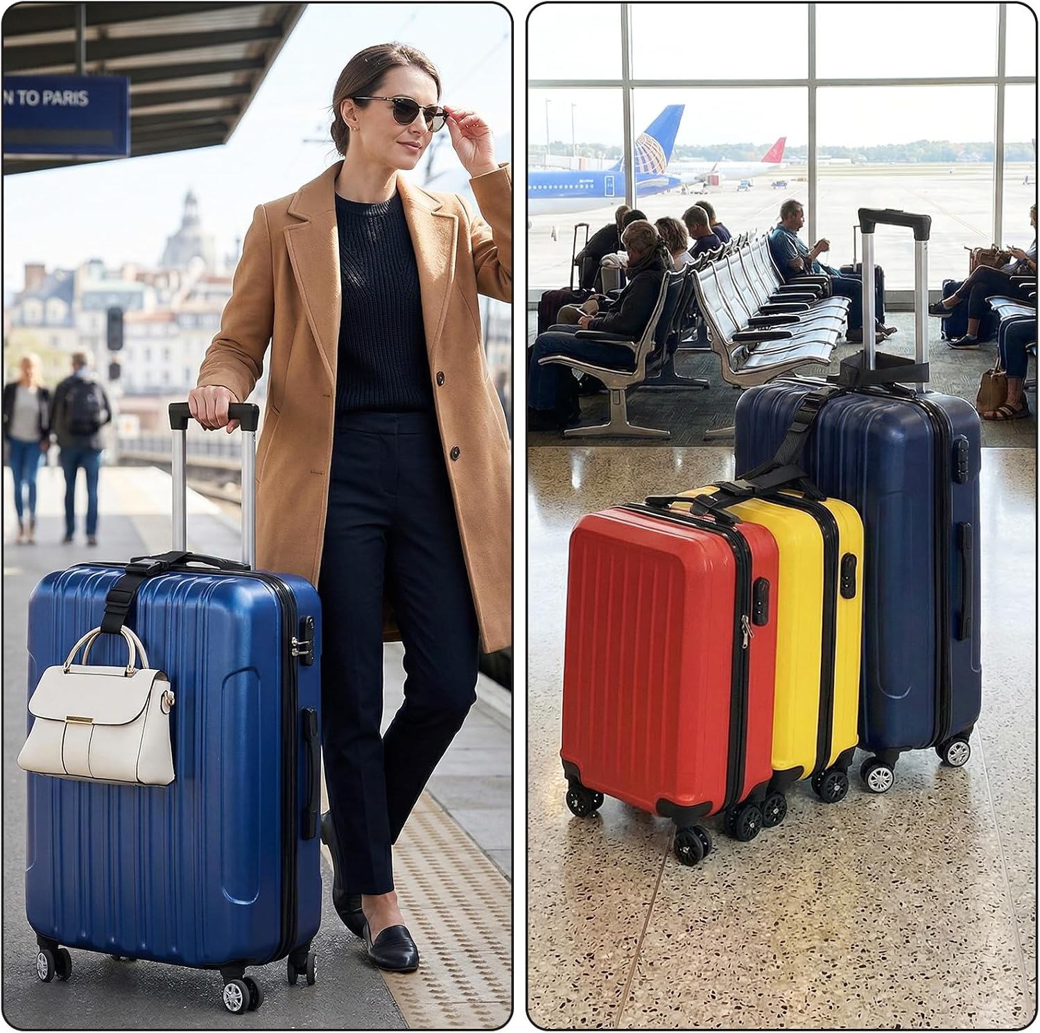 Add a Bag Luggage Strap, Luggage Connector Straps, Adjustable Suitcase Belt Travel Attachment Travel Accessories for Connecting Your Luggages Together (T-Type and Normal)