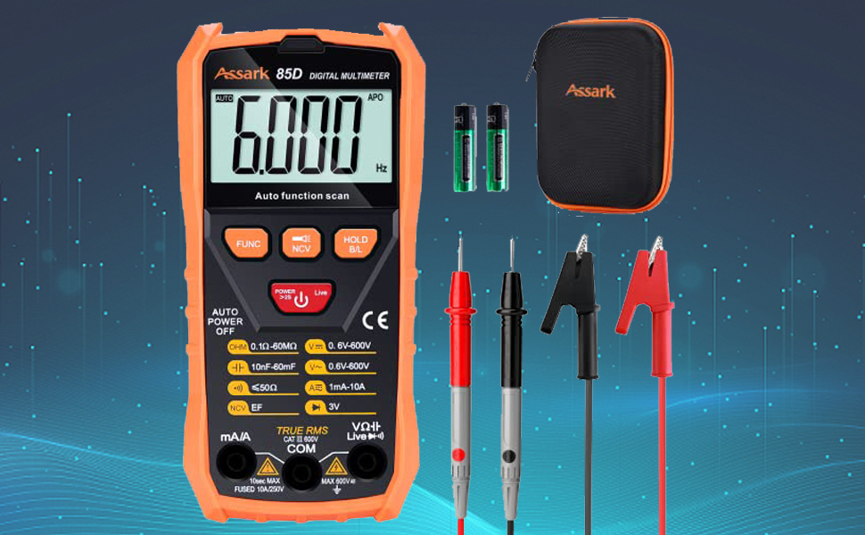 Image of Digital Multimeter Voltage Tester, Assark 2000 Counts Multimeter Measure AC DC Voltage DC Current, Meter Tester Test Volt Ohm Amp Diode Continuity,Resistance,Backlit LCD Display,Data Hold Function